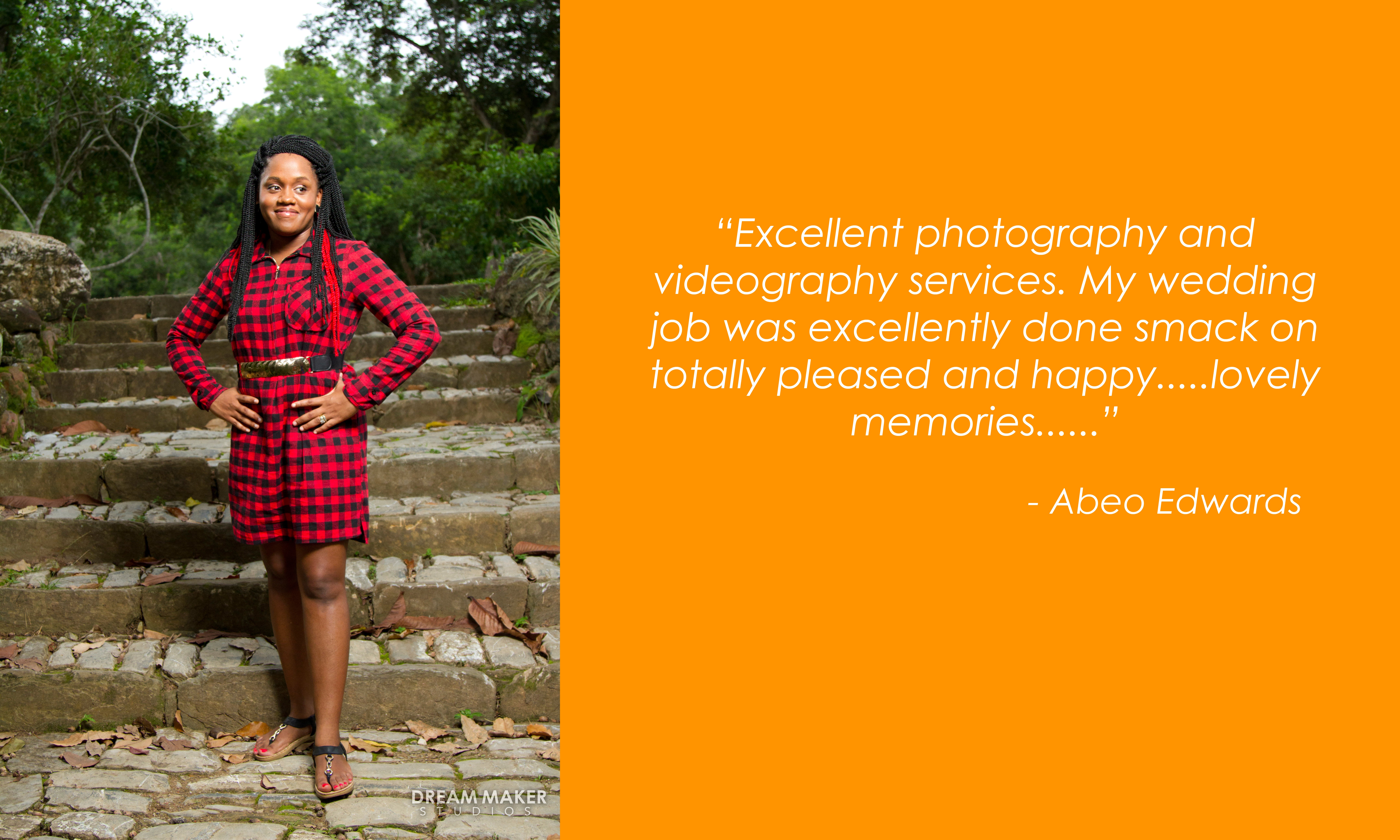 Testimonial - Excellent photography and videography services. My wedding job was excellently done smack on totally pleased and happy... lovely memories... - Abeo Edwards